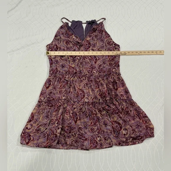 DREW Purple Pink Paisley Print Tiered Ruffled Halter Lined Dress Size Small - Picture 5 of 9